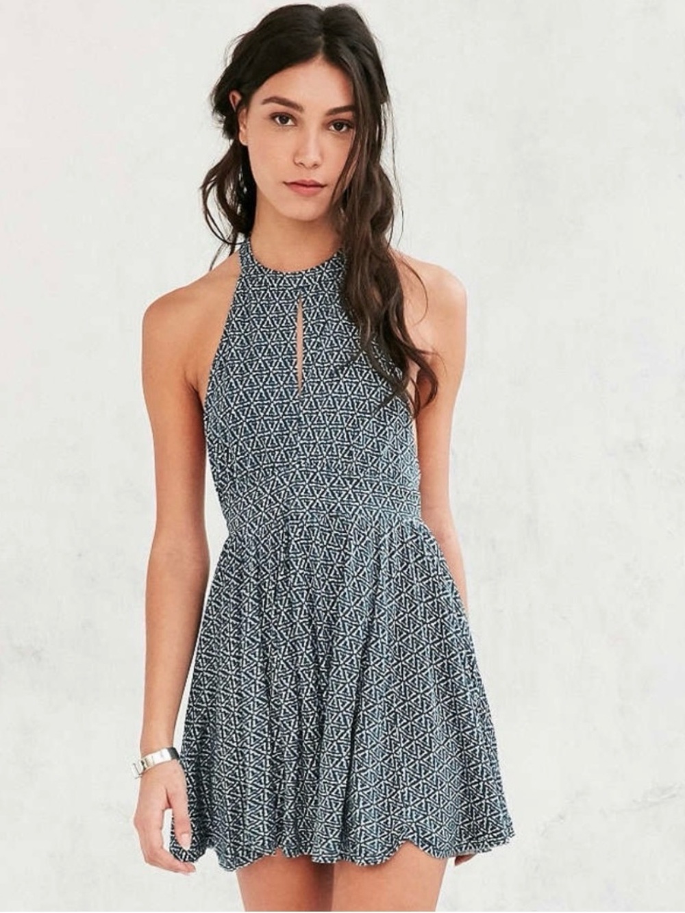 Urban Outfitters Navy Geometric Mini Dress with Keyhole Back